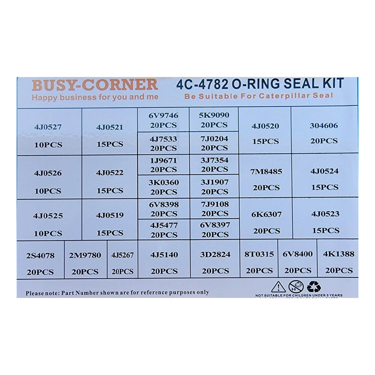 Caterpillar 4C-4782 O-Ring Kit – 580pc SAE, ORFS & Flange Seal Set