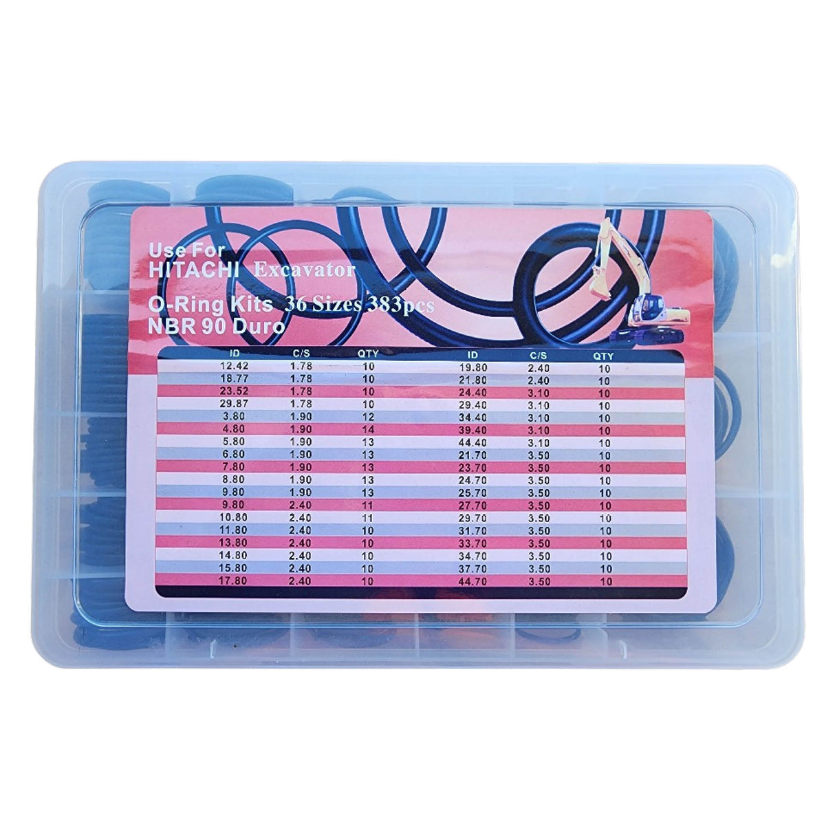 Hitachi Excavator O-Ring Kit – 383pc Hydraulic Seal Assortment