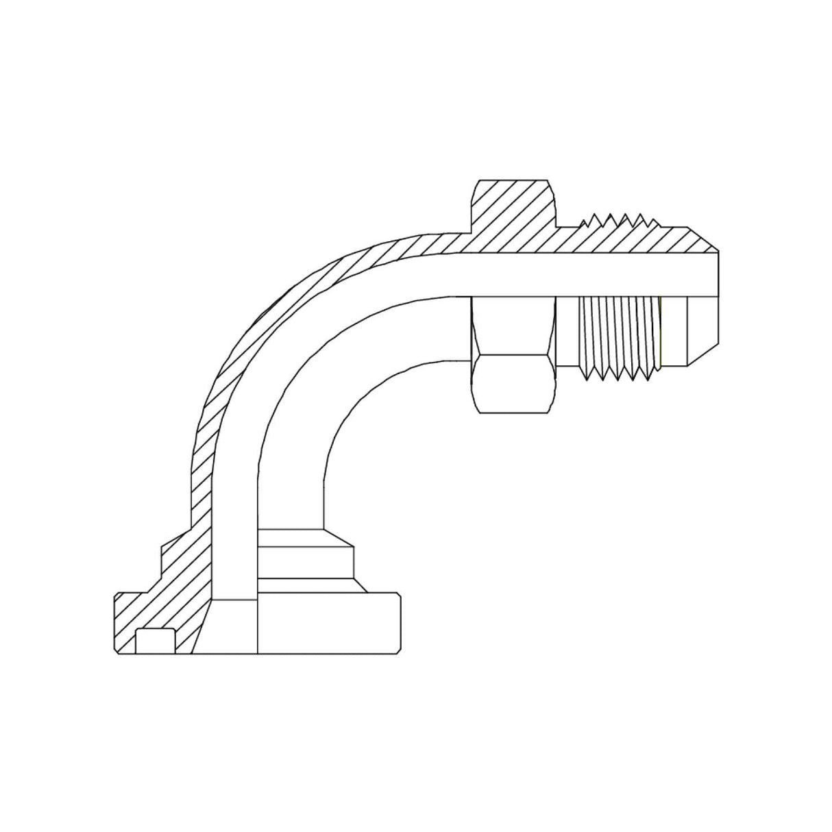 JCM-FH90 - JIC Male x Code 62 Flange 90° Swept Elbow