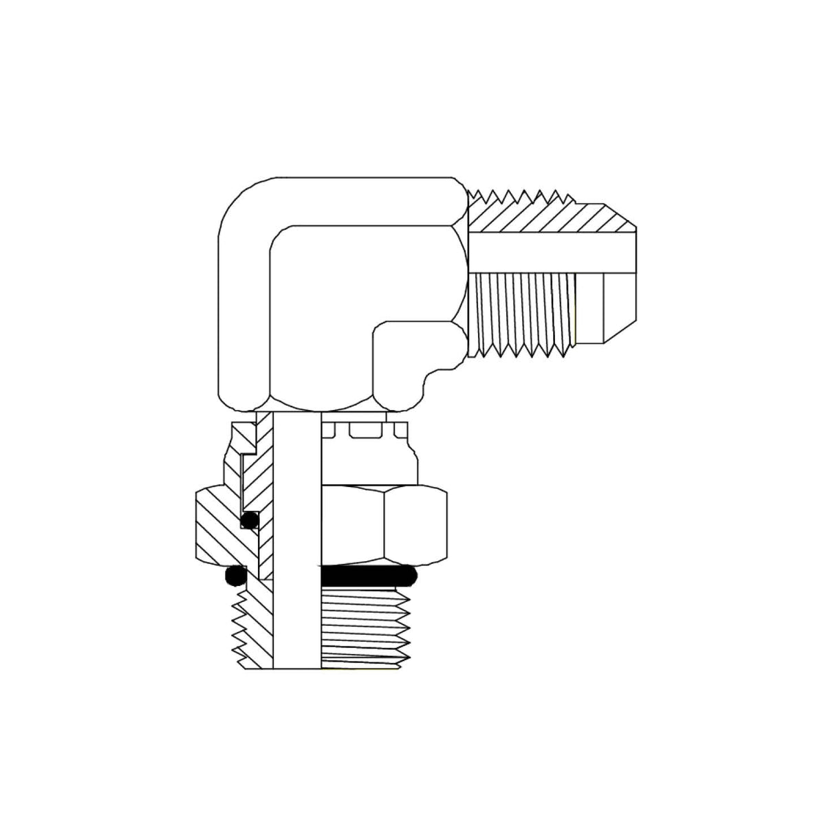 JIC Male × UNO Male Live Swivel 90° Elbow