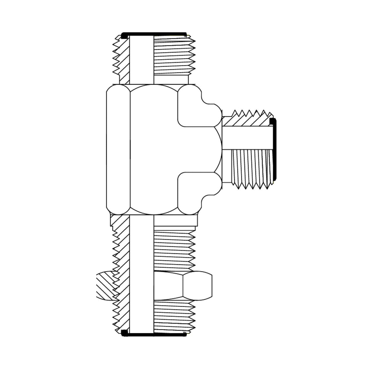 ORFS Male × ORFS Male Bulkhead Run Tee | Tas Hose