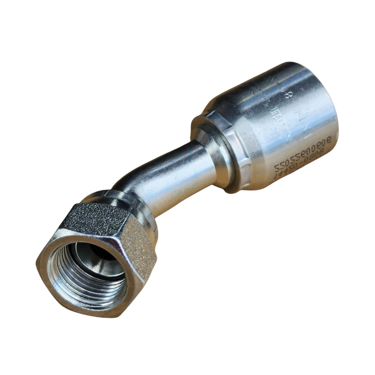 B2-JCFX45 JIC Female Swivel 45° One-Piece Crimp Fitting