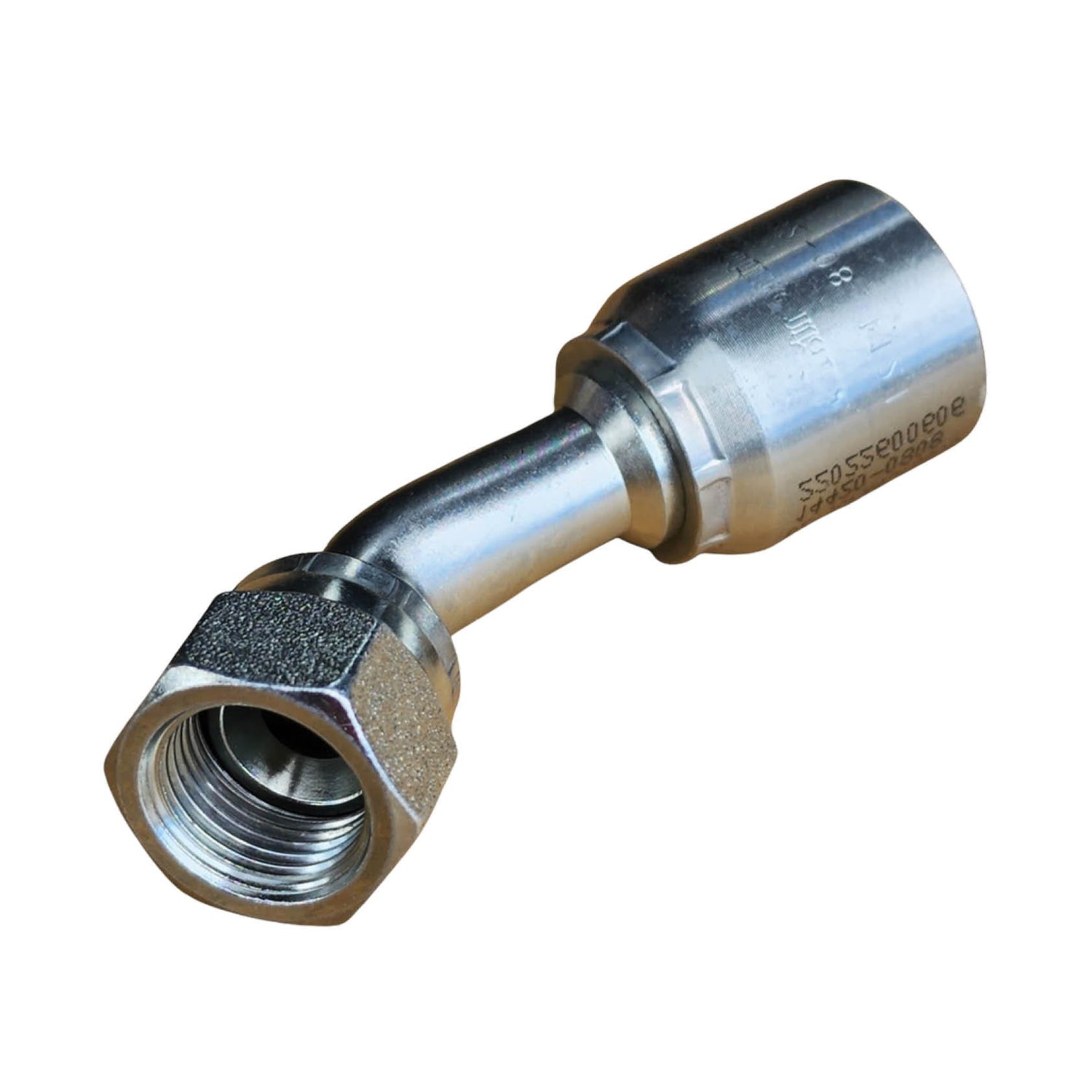 B2-JCFX45 JIC Female Swivel 45° One-Piece Crimp Fitting