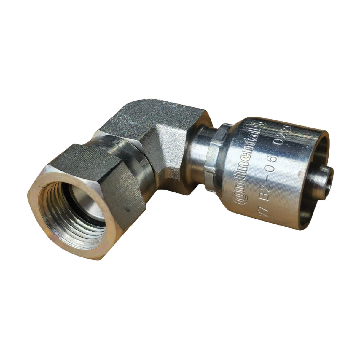 B2-JCFX90C JIC Female Swivel 90° Compact One-Piece Crimp Fitting
