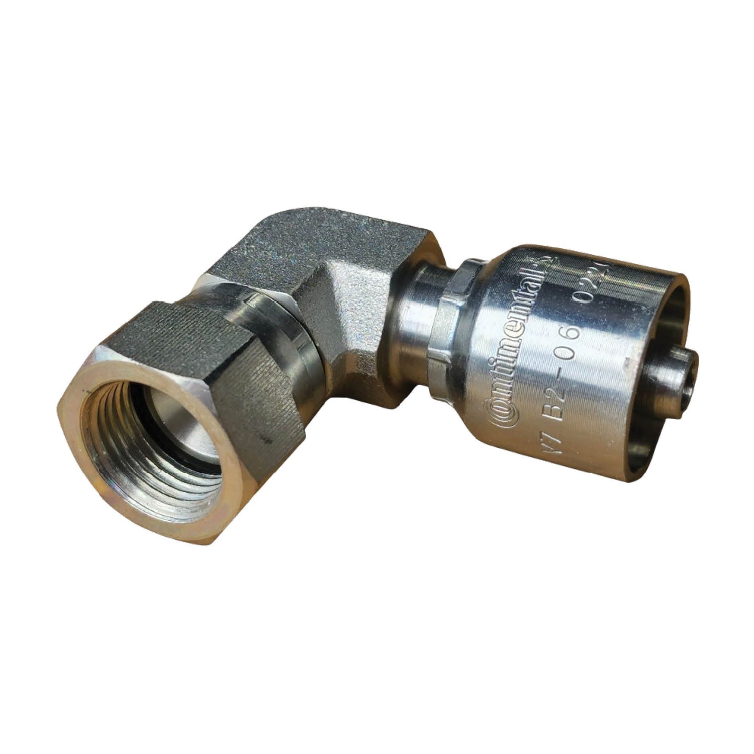 B2-JCFX90C JIC Female Swivel 90° Compact One-Piece Crimp Fitting