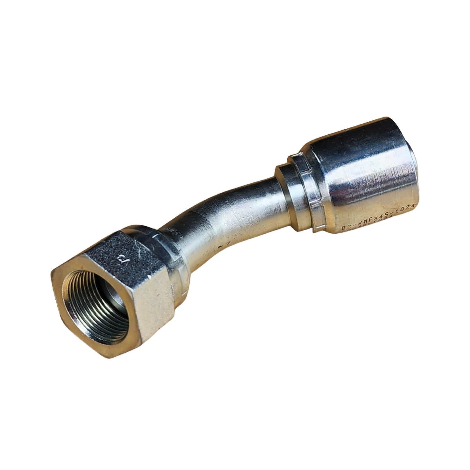 B2-KMFX45 JIS Metric (Komatsu) Female Swivel 45° One-Piece Crimp Fitting