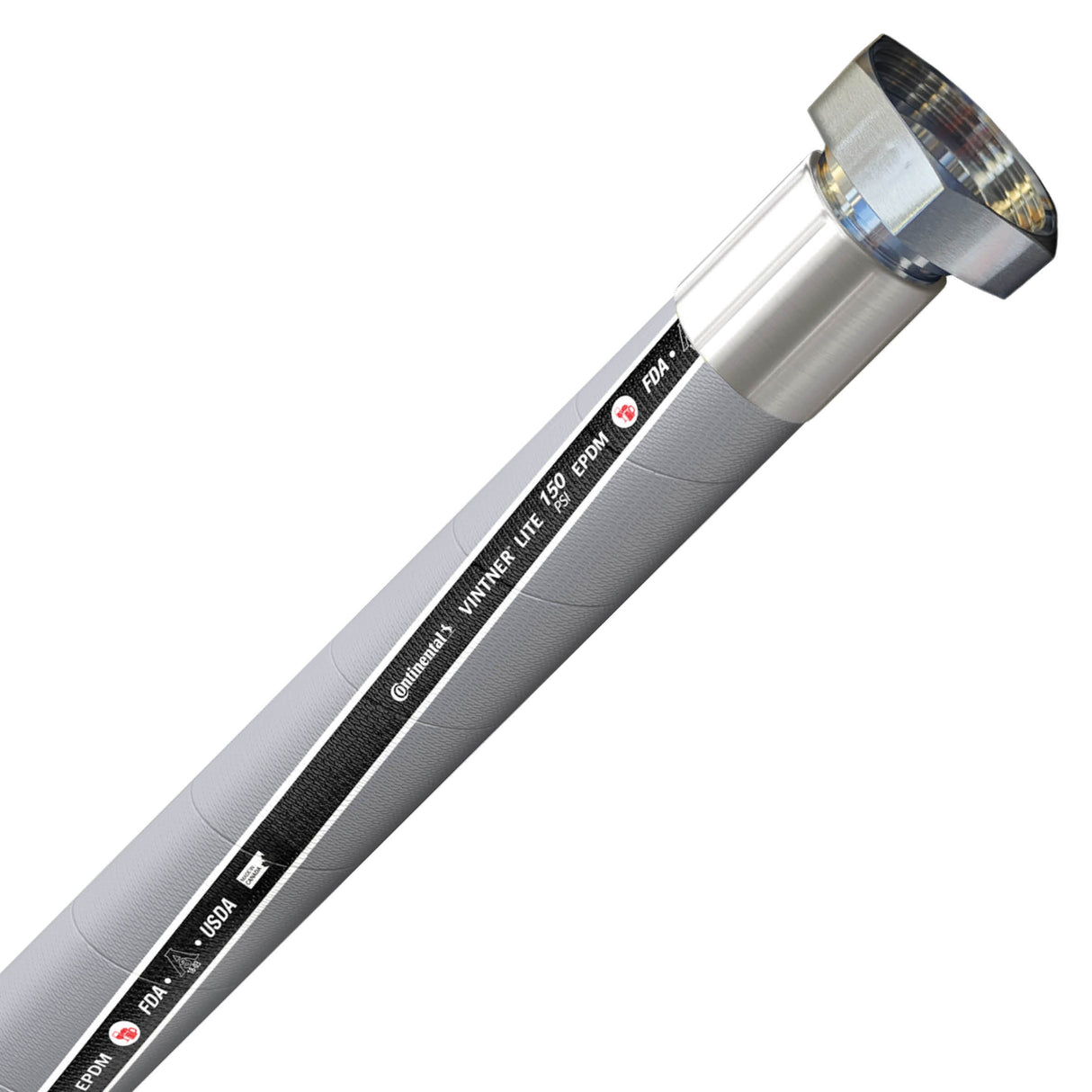 Continental Vintner Lite 38mm winery and beverage hose assembly with 1.5-inch BSM RJT fittings