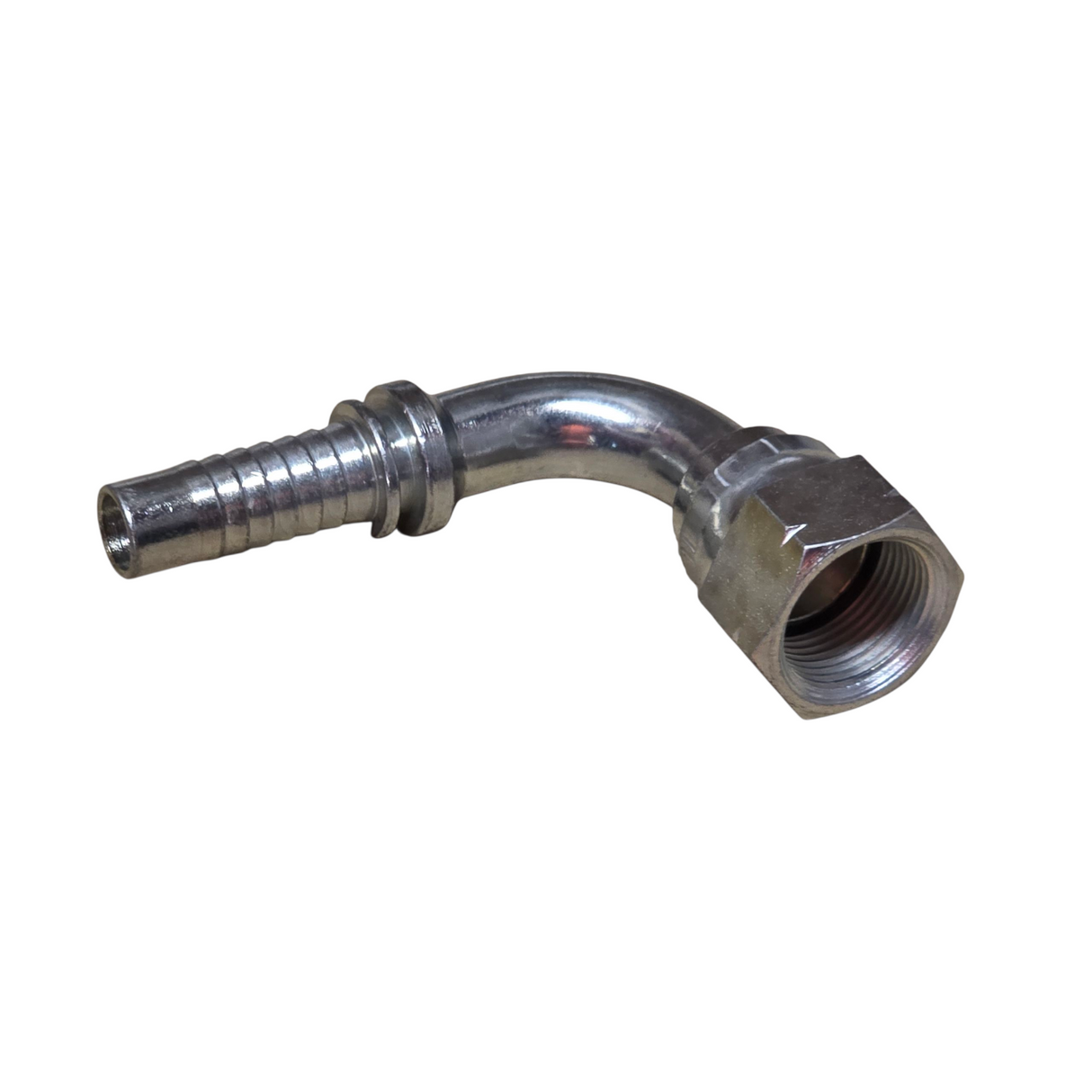 JIS metric female 90 degree elbow two-piece crimp tail Komatsu style hydraulic fitting made from zinc-plated steel