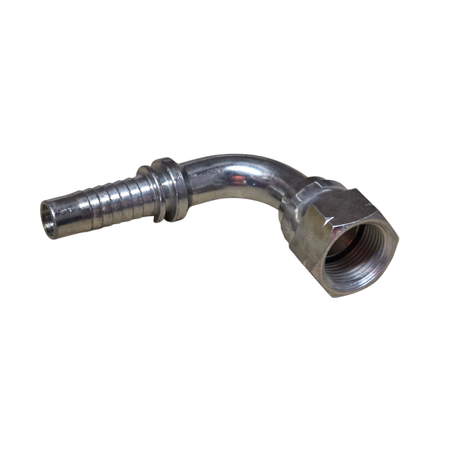 JIS metric female 90 degree elbow two-piece crimp tail Komatsu style hydraulic fitting made from zinc-plated steel