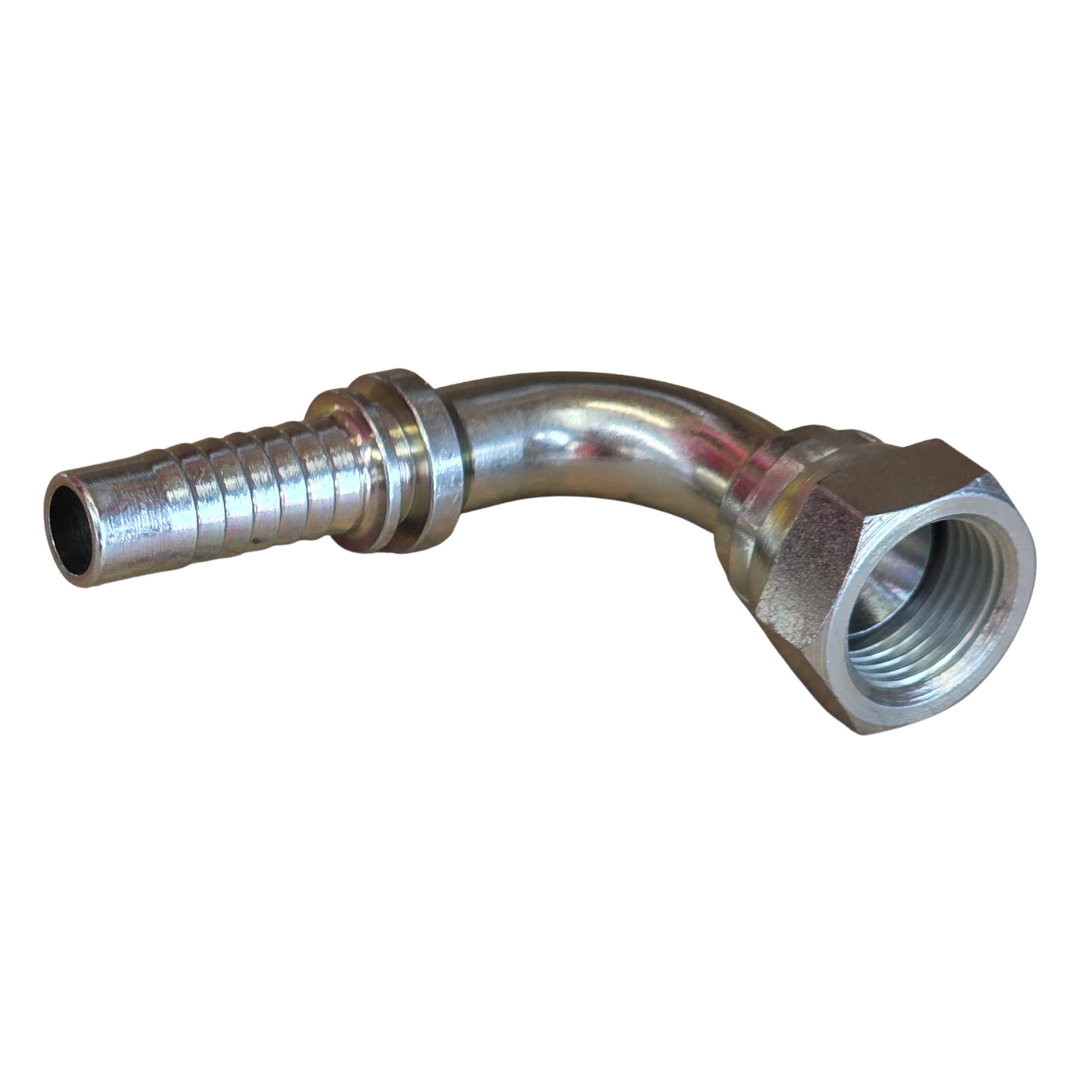 JIS BSPP female 90 degree elbow two-piece crimp tail hydraulic fitting with flat seat made from zinc-plated steel