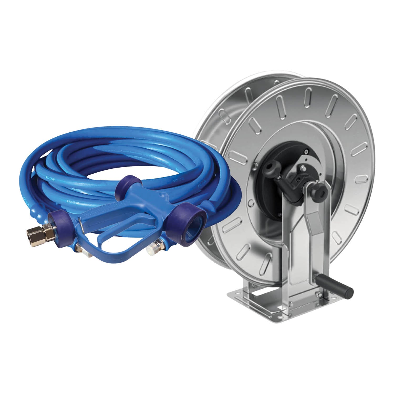 Premium Washdown Hose on Reel  Fortress 300, Stainless Ends