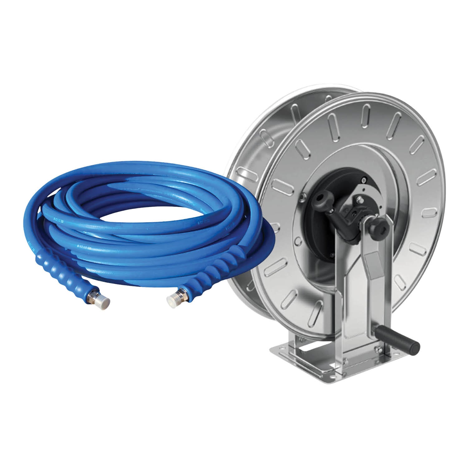Premium Washdown Hose on Reel  Fortress 300, Stainless Ends