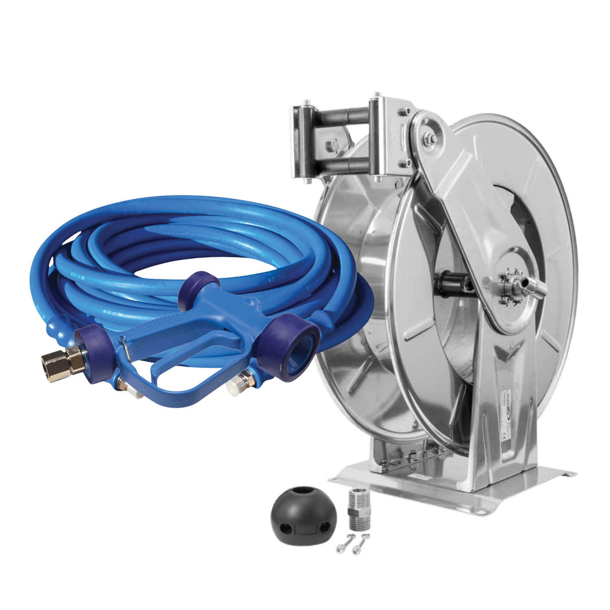 Premium Washdown Hose on Reel  Fortress 300, Stainless Ends