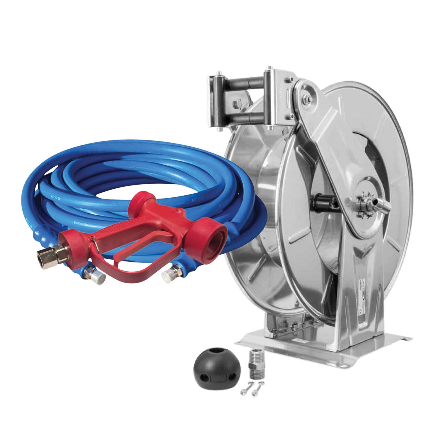 Premium Washdown Hose on Reel  Fortress 300, Stainless Ends