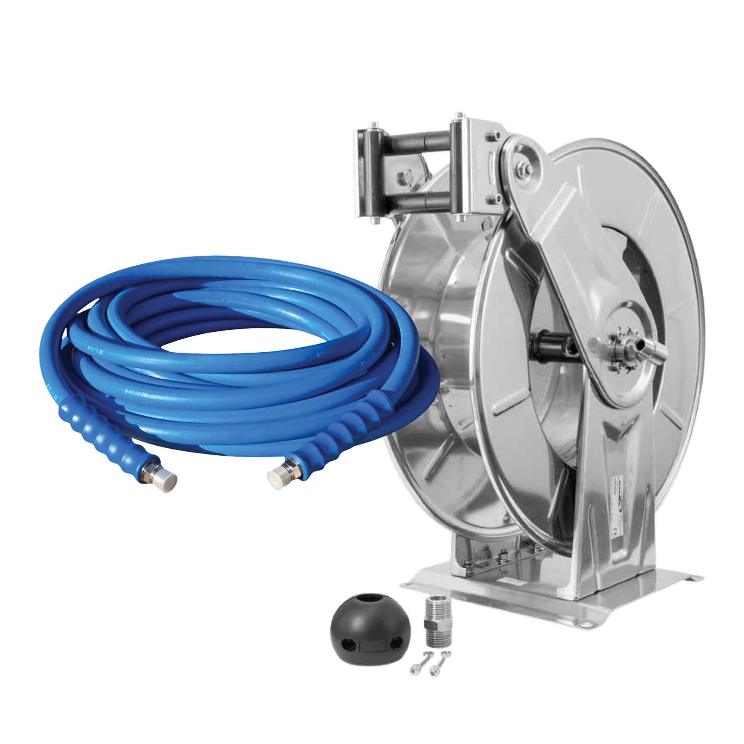 Premium Washdown Hose on Reel  Fortress 300, Stainless Ends