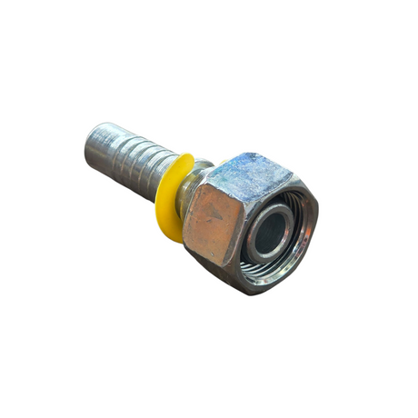 DIN metric light female two-piece crimp tail hydraulic fitting made from zinc-plated steel