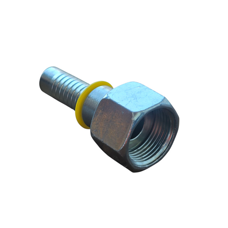 ORFS female swivel two-piece crimp tail hydraulic fitting with flat-face o-ring design made from zinc-plated steel