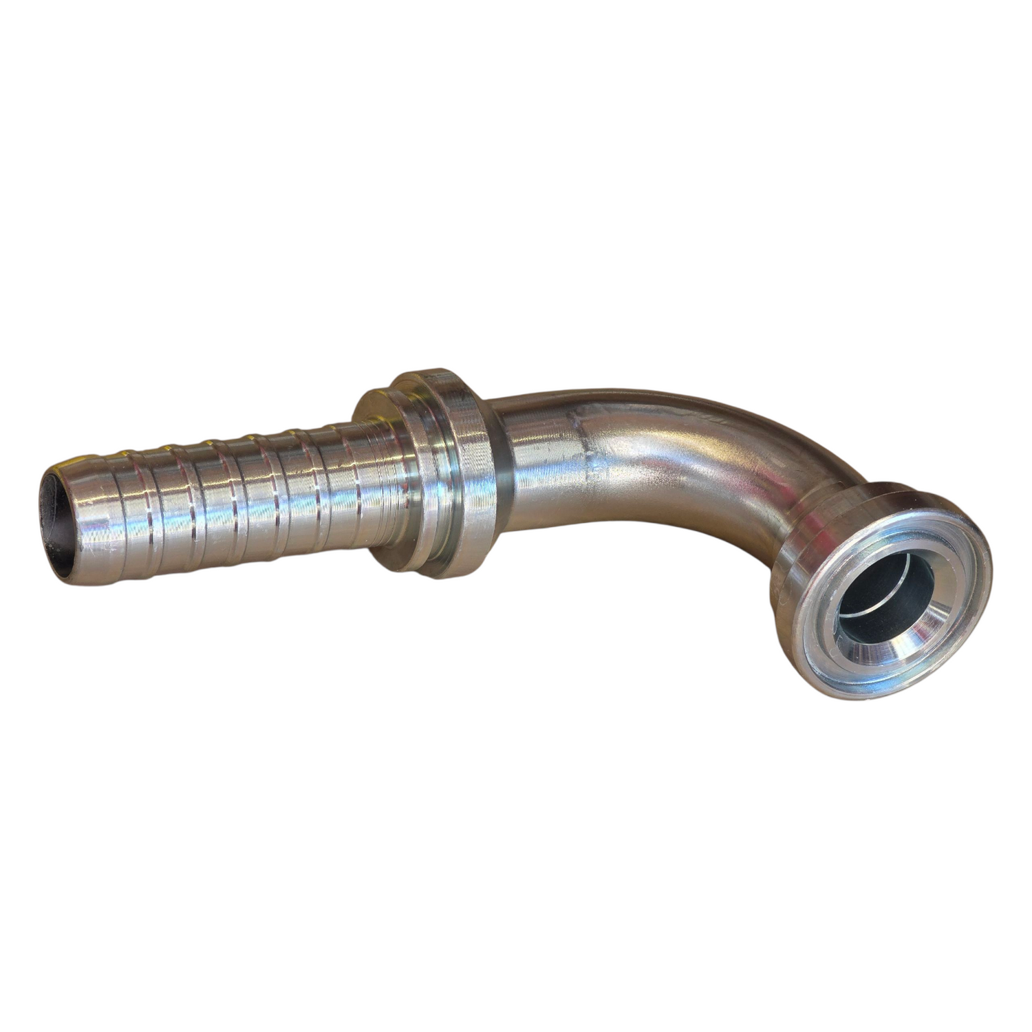 Code 61 flange 90 degree elbow hyperspiral two-piece crimp tail hydraulic fitting made from zinc-plated steel