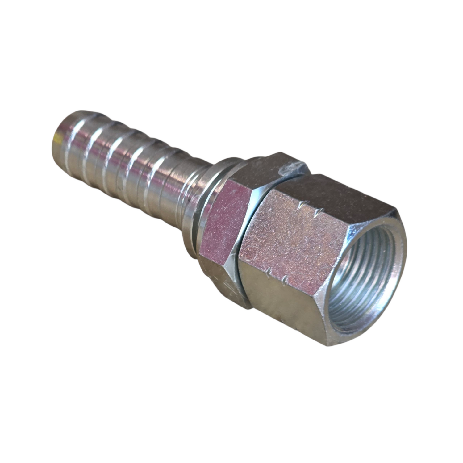 JIC female swivel hyperspiral two-piece crimp tail hydraulic fitting with 37 degree flare made from zinc-plated steel