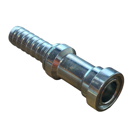Caterpillar style flange hyperspiral two-piece crimp tail hydraulic fitting made from zinc-plated steel