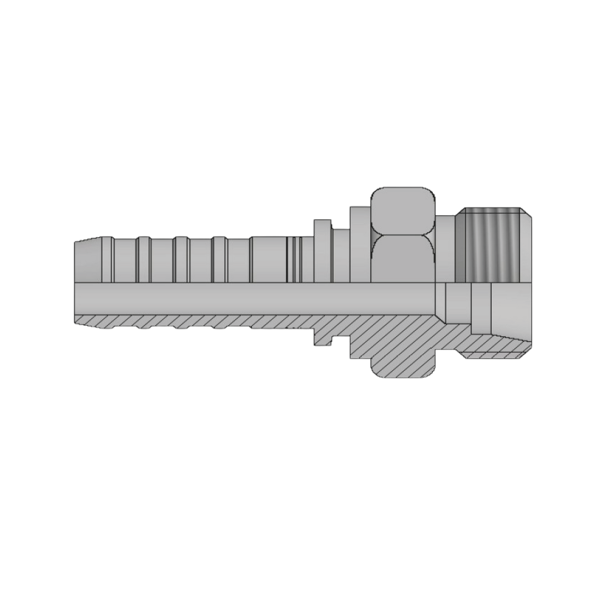 DIN metric heavy male hyperspiral two-piece crimp tail hydraulic fitting made from zinc-plated steel