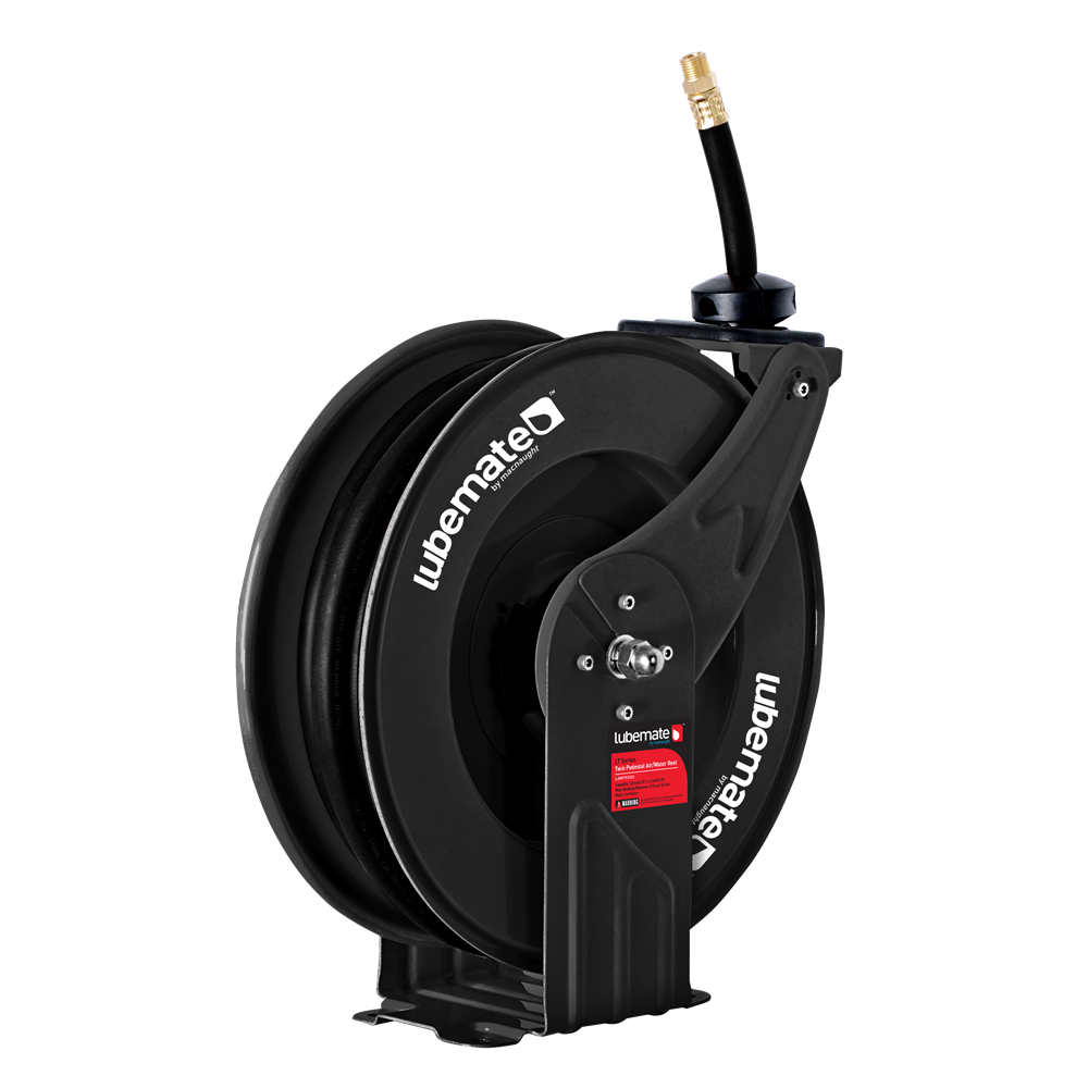 Lubemate Twin Pedestal Air/Water Hose Reel – 1/2" x 15m | L-AWTP1215