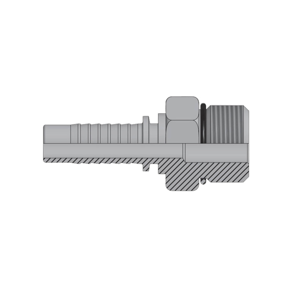 UNO male two-piece crimp tail hydraulic fitting with O-ring boss thread made from zinc-plated steel