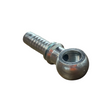 Metric banjo two-piece crimp tail hydraulic fitting made from zinc-plated steel for compact hose routing