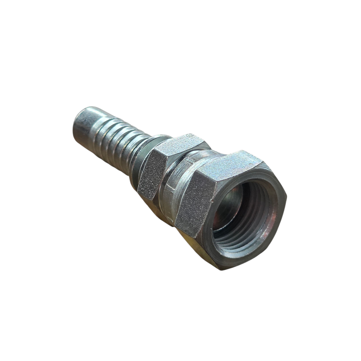 JIS BSPP female swivel two-piece crimp tail hydraulic fitting with flat seat made from zinc-plated steel
