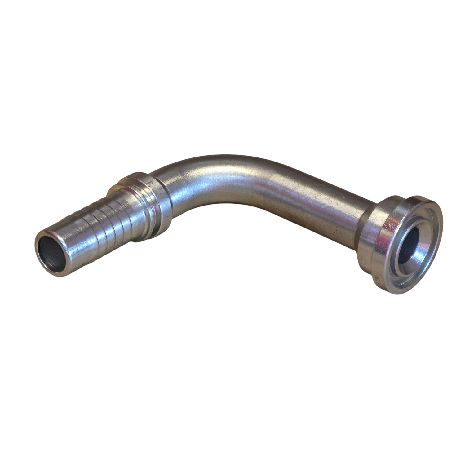 Code 61 flange 90 degree elbow long drop two-piece crimp tail hydraulic fitting made from zinc-plated steel