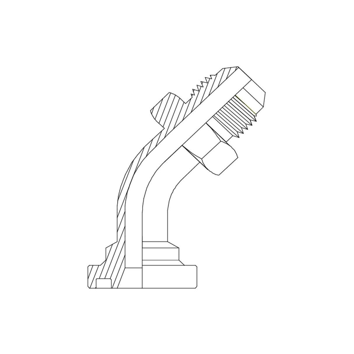 JCM-FH45 - JIC Male x Code 62 Flange 45° Swept Elbow