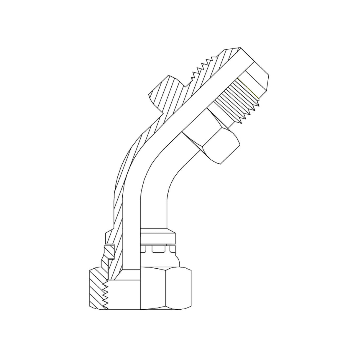 2J4T - JIC MALE X JIC FEMALE SWIVEL 45DEG SWEPT ELBOW