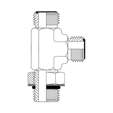 ORFS Male × UNO Male Bulkhead Run Tee | Tas Hose