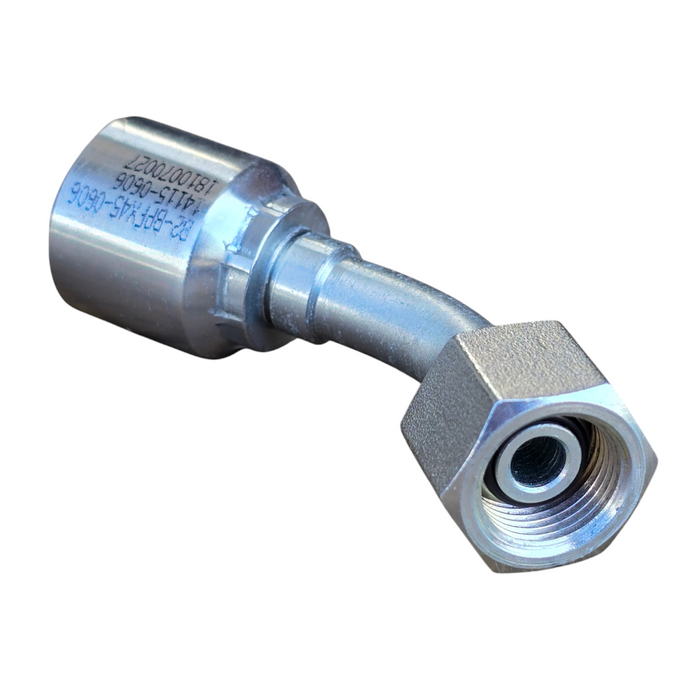 B2-BPFX45 - BSPP 45DEG FEMALE SWIVEL HOSETAIL (ONE PIECE BRAID HOSETAILS)