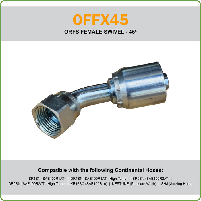 B2-OFFX45 - ORFS 45DEG FEMALE SWIVEL HOSETAIL (ONE PIECE BRAID HOSETAILS)