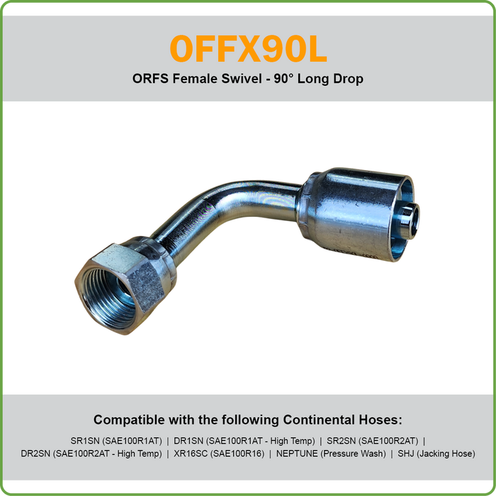 B2-OFFX90L - ORFS 90DEG LONG DROP FEMALE SWIVEL HOSETAIL (ONE PIECE BRAID HOSETAILS)