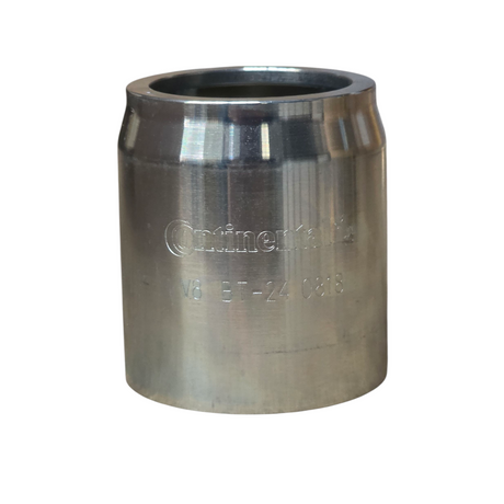 Side View of R4 hose two-piece crimp ferrule for suction and return line hydraulic applications made from zinc-plated steel