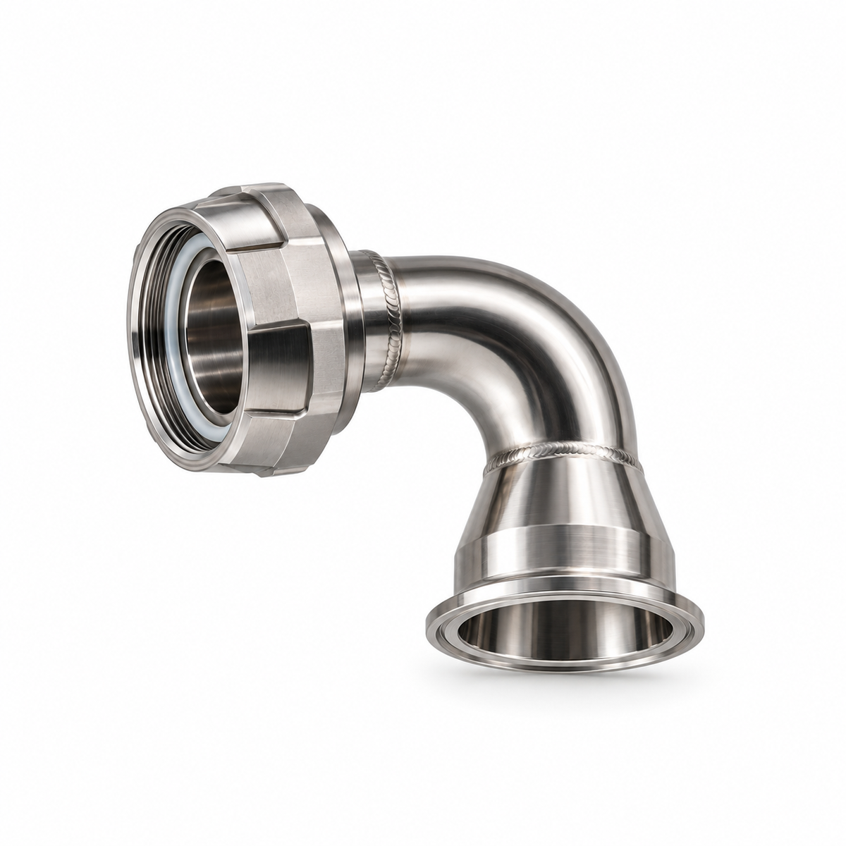 Custom 316 Stainless Sanitary Adaptor | DN65 DIN Female × 3" Tri-Clamp | 90°