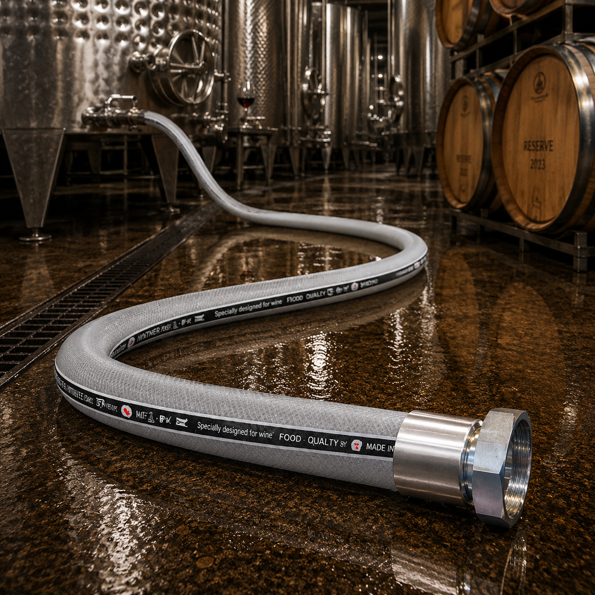 Winery Transfer Hose Assembly | Continental Vintner Lite | 25mm × 38mm BSM | 15m