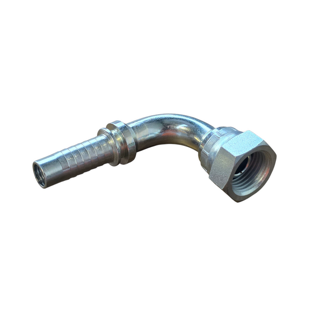 BSPP female 90 degree elbow two-piece crimp tail hydraulic fitting made from zinc-plated steel