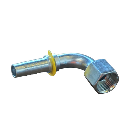 ORFS female swivel 90 degree elbow two-piece crimp tail hydraulic fitting with flat-face O-ring seal made from zinc-plated steel