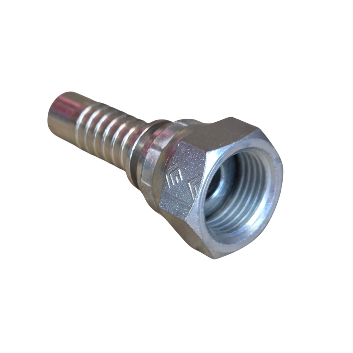 BSPP female flat seat two-piece crimp tail hydraulic fitting made from zinc-plated steel