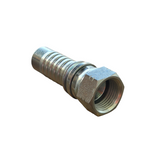 Side view of JIC female swivel two-piece crimp tail hydraulic fitting with 37 degree flare seat made from zinc-plated steel