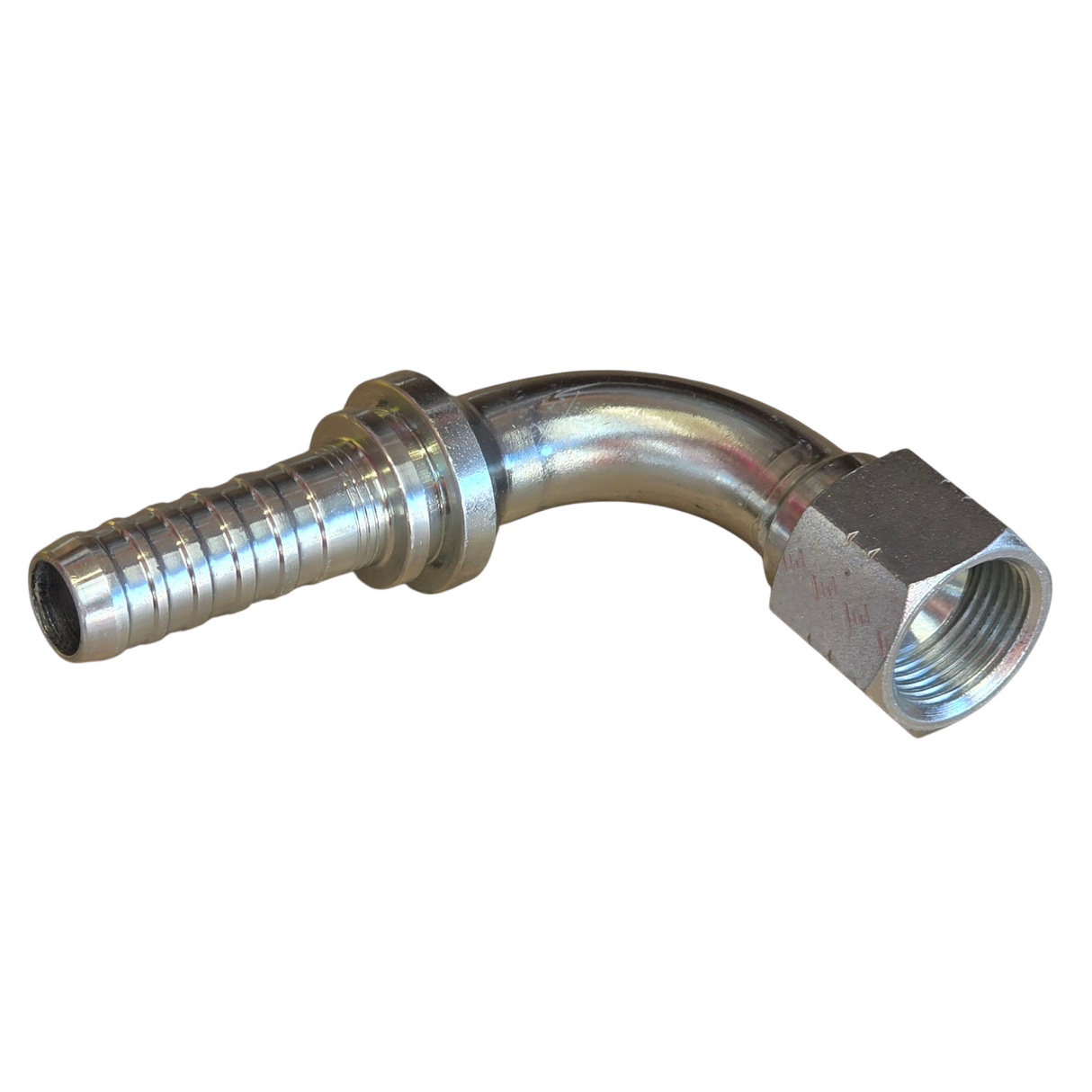 JIC female 90 degree elbow hyperspiral two-piece crimp tail hydraulic fitting with 37 degree flare made from zinc-plated steel