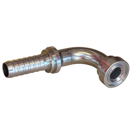 Caterpillar style flange 90 degree elbow hyperspiral two-piece crimp tail hydraulic fitting made from zinc-plated steel