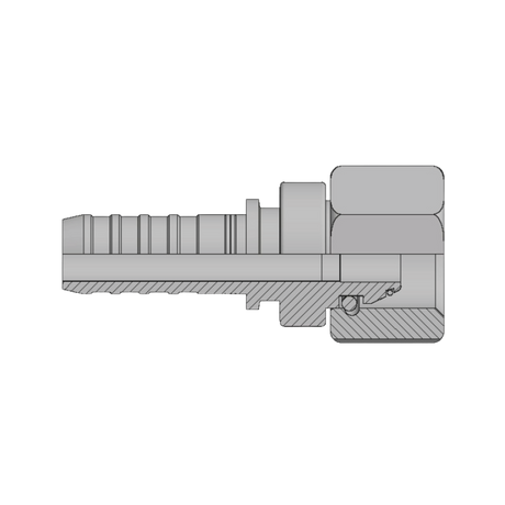 DIN metric heavy female swivel hyperspiral two-piece crimp tail hydraulic fitting made from zinc-plated steel