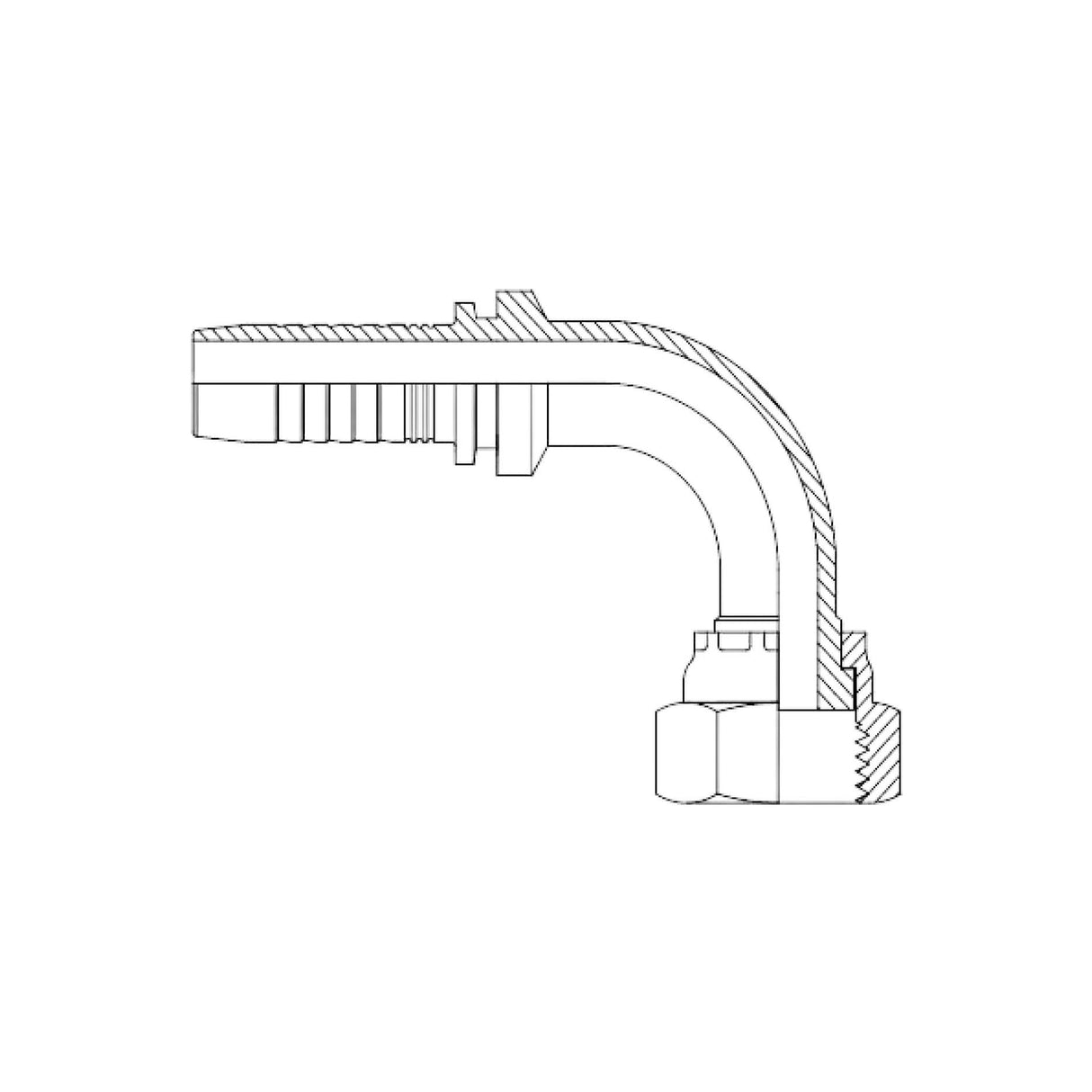 I2E9 – Chinese Metric Flat Face 90° Elbow – Two-Piece Hose Tail