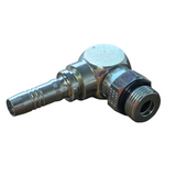 Side View of Compact 7/8 inch UNO male 90 degree elbow live swivel hydraulic fitting with 2SN crimp ferrule for auger drives