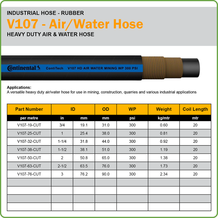 Continental C107 Heavy Duty Air/Water Hose 300 PSI